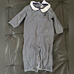 The Beaufort Bonnet Company Navy and White Striped Footie